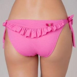 Betsey Johnson Azalea Pink Cake Pop Ruffle Side Tie Hipster Bikini Bottom Sz M